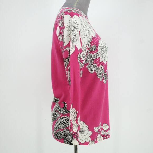 Talbots Sweater Petites SP PS Pink White Floral Cotton Knit Pullover Lightweight - Picture 10 of 11